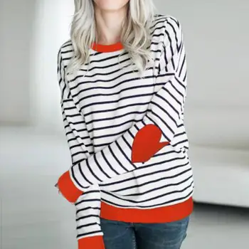 Európske a Americké voľný nový žien top farebný kontrast lásky prúžok dlhý rukáv T-shirt long sleeve tričko ženy tričko