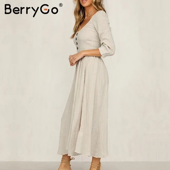 BerryGo Sexy o-krk dlhý party šaty Singel svojim tri štvrtiny rukáv bavlnené šaty Bežné streetwear pracovné oblečenie kancelárske šaty