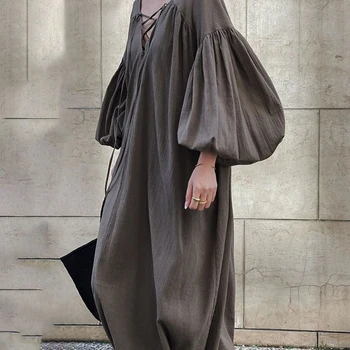 SHENGPLLAE Minimalistické Šaty dámske Jarné 2021 Nové tvaru Čipky Veľké Veľkosti, Dlhé Lístkového Rukáv Jednoduché Maxi Šaty Žena 5B277