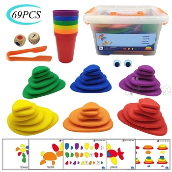69PCS Montessori Rainbow Kamienky Jenga Vzdelávacie Hračky Plastové Kamienky Naukladaných Kameňov Stohovanie Hra Montessori Hračka Pre Deti,