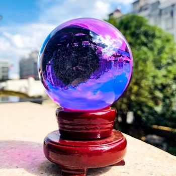 80MM K9 Fialová Crystal Ball Fotografie Sklo Krištáľové Gule Magic Dekoratívne Loptu Displej Feng Shui Darček Domov Dekor Drevo Stojan