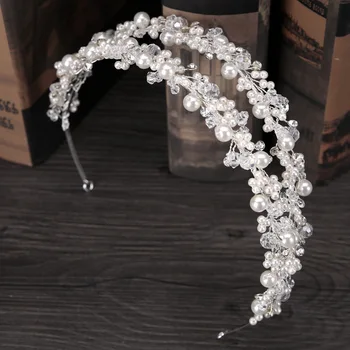 Ručné Luxusné Crystal Tiara Čelenky Drahokamu Koruny Svadobné Pearl Prom Headpiece Pre Ženy Nevestu Vlasy Príslušenstvo
