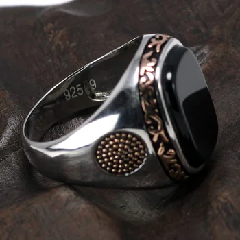 Skutočný Čistý Pánske Prstene Strieborné s925 Retro Vintage turecký Prstene Pre Mužov S Prírodným Black Onyx Kamene Turecko Šperky