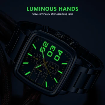 MINI ZAMERANIE Módne Pánske Hodinky, Luxusné Značky Nehrdzavejúcej Ocele Multifunkčné Chronograf Quartz Nepremokavé Svetelný náramkové hodinky