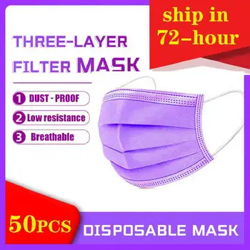 Fialová 3 Layer Mask Filter Priedušná Earloops Jednorazové Netkaných Úst Tvár Masku Proti Prachu Masky Rýchlu Loď