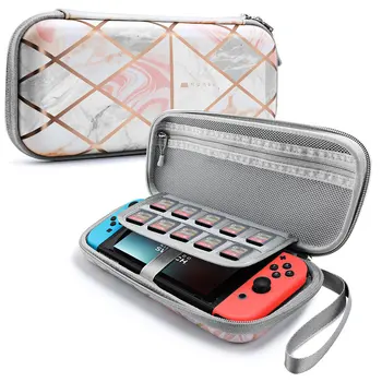 Mumba Deluxe Ulta Slim Hard Shell Cestovné puzdro Puzdro Pre Nintendo Spínač - má 10 Hra Kazety - Ružový Mramor