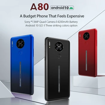 Blackview A80 Quad Zadný Fotoaparát Android 10.0 Ísť Mobilný Telefón 6.21' Waterdrop HD Displej, 2GB+16GB Mobil 4200mAh 4G Smartphone
