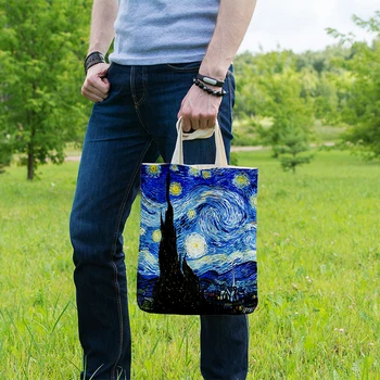 Nový Van Gogh Olejové Maľby Ženy Plátno Kabelka Iris Kvet, Hviezdna Noc Retro Bežné Ženské Taška Cez Rameno Opakovane Nákupní Taška