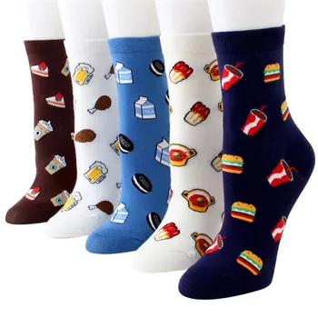 Nový Príchod dámske ponožky teplé 5pairs/veľa jar, jeseň-zima roztomilý bavlna cartoon ponožky dámy a ženy zábavné jedlo pivo ponožky