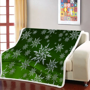 Veselé Vianoce Hodiť Deka 3D Tlač Snowflake Sherpa Deka Nap Office Gauč Fleece Deka Zelené Pozadie Vážený Deka