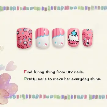 Stlačte na Deti Candy False na Nechty, Tipy Cartoon Úplné Pokrytie Dieťa Ružová Falošné Nail Art pre Dievčatko, Manikúra Nástroj Roztomilý Medveď Srdca