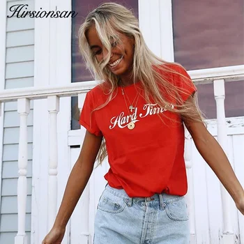 Hirsionsan Ženy harajuku T-shirt 2019 Lete List Potlačené Bavlnené Tričko Príležitostné Voľné O-krku Pohodlné Červené Ženy Topy Tees