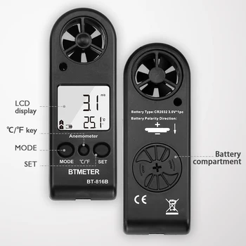 HP-816B Digitálny Anemometer Rýchlosť Vetra meter 0.3 -30 m/s Vietor Meranie Teploty LCD displej s podsvietením