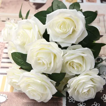 Umelé Kvety Ruže Hodváb Kytice 10 Veľkú Hlavu 11 Farba Falošné Kvety pre Domáce Svadobné Dekorácie vnútorné