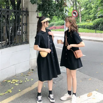 Dievčatá, Dvojičky Black Letné Šaty Dámske Streetwear Krásne Elegantné Kórea Štýl Holka Šaty Dlhé Letné Oblečenie Kawaii