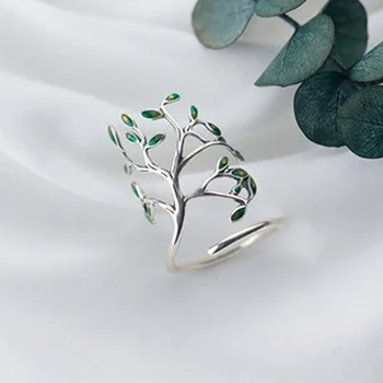 Nové S925 striebro kórejský vlne čerstvých lesných umenie romantický zelené listy sladké nika dizajn remesiel žien otvorenie nastaviteľný krúžok