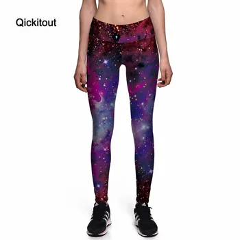 Qickitout Legíny dámske Hviezdy Vesmíru Svieti Galaxy Fialová 3D Tlač NOHAVICE Ženy Vysoký Pás nohavice Nohavice Top Fitness Predaj