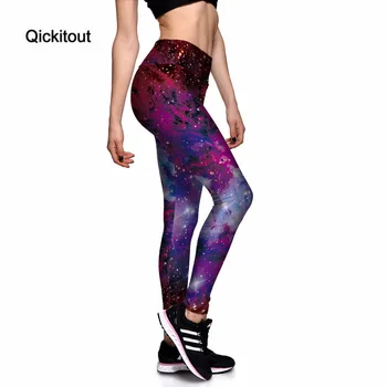 Qickitout Legíny dámske Hviezdy Vesmíru Svieti Galaxy Fialová 3D Tlač NOHAVICE Ženy Vysoký Pás nohavice Nohavice Top Fitness Predaj