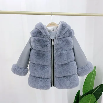 2020 Zimné Dieťa bunda / dievčatá kabát / Umelú kožušinu kabát s PU rukávy