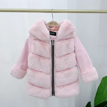 2020 Zimné Dieťa bunda / dievčatá kabát / Umelú kožušinu kabát s PU rukávy