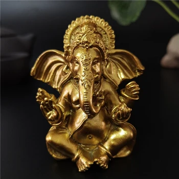 Zlato Ganeš Sochu Budhu Indický Slon Boh Sochy Živice Ganesh Figúrky Ozdoby Domov Záhradné Dekorácie Sôch Budhu