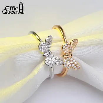 Effie Kráľovná Elegantné ženy snubný Prsteň Reálne 925 Sterling Silver Krúžky Motýľ Tvar S AAA Zirkón Šperky Darček BR59
