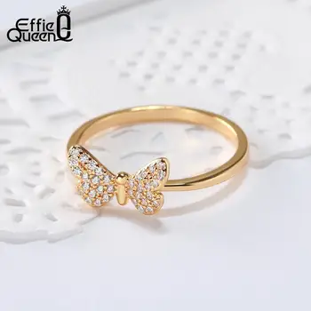 Effie Kráľovná Elegantné ženy snubný Prsteň Reálne 925 Sterling Silver Krúžky Motýľ Tvar S AAA Zirkón Šperky Darček BR59