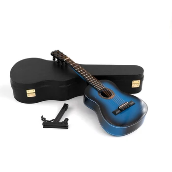 1Pcs Drevené Miniatúrne Modrá Gitara Model Mini Hudobný Nástroj pre 1/12 domček pre bábiky 1/6 1/10 1/4 Akcie obrázok Dekorácie, Darčeky