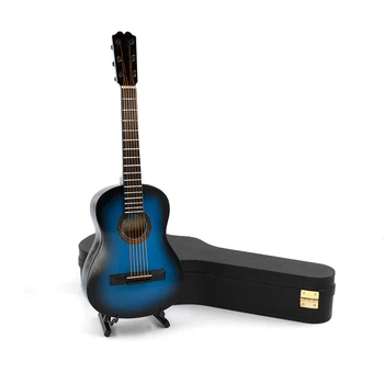1Pcs Drevené Miniatúrne Modrá Gitara Model Mini Hudobný Nástroj pre 1/12 domček pre bábiky 1/6 1/10 1/4 Akcie obrázok Dekorácie, Darčeky