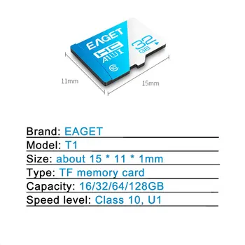 EAGET T1 Micro SD Karta 32GB 64GB 128 GB TF Card High-kvalitné skladovanie žetónov Micro sd karty Class10 Pamäť Microsd TF/SD Karty