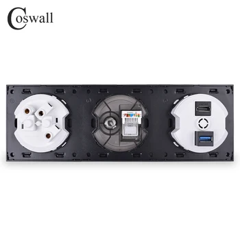Coswall Všetky Hliníkové Steny Panel EÚ Zásuvky + Žena TV Jack / CAT5E RJ45 Internet Zásuvky + kompatibilný s HDMI 2.0 / USB 3.0 Port