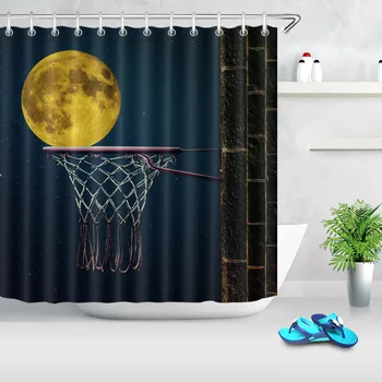 Basketbal Športové Kreatívny Vzor Sprchový Záves Nočnej Oblohe Mesiac Kôš Polyester Textílie Vaňa Dekor Sprchový Záves Vysokej Kvality