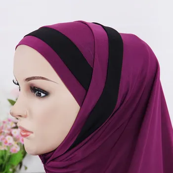 Moslimské šatky pre ženy pevný farebný prúžok okamžité šatkou hidžáb femme musulman arabských zábaly islamskej šatky hijabs kopftuch