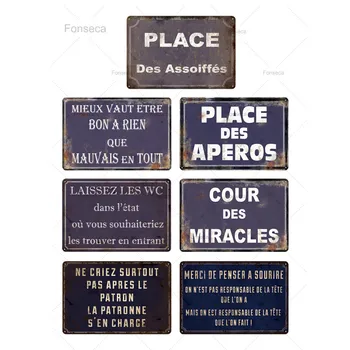 Place Des Aperos Doska, Kov Vintage Francúzskej Retro Kovov Cín Znamenie, Bar, Pub Club Stenu Decor Železa Maliarske Dekoračné Dosky