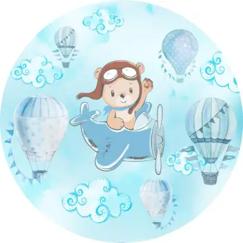 Allenjoy Medveď Kolo Pozadí Kryt Photozone Dekor Lietadla Teplovzdušný Balón Cloud Modrú Oblohu Baby Sprcha Narodeninovej Party Pozadie