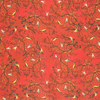 Strom a bird tlač hodvábny Krep DE chine textílie na červenej spodnej 140 cm šírka,SCDC983