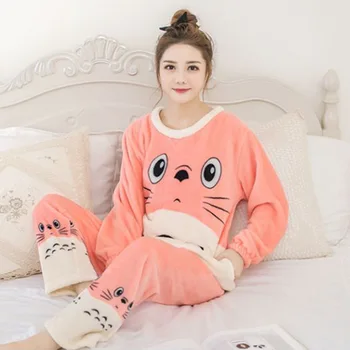 Kórejský Roztomilý Bugs Bunny Pjs Ženy Pyžamo Obleky, Zimné Domáce Oblečenie Velvet Coral Pyžamá Plus Veľkosť Teplý Flanel Pijama Mujer Nastaviť