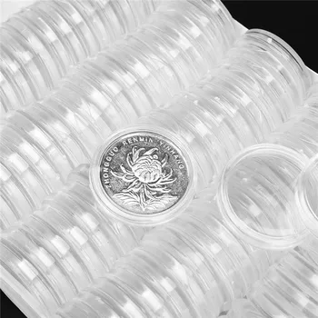 100ks/Set Cllear 25 mm Mince Prípadoch Kapsule Držiteľ Uplatniť Jasné, Prenosné Kolo Úložný Box Úložný Mince Priehľadný ochranný