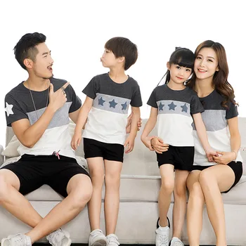 Rodina oblečenie 2018 Letné štýl-Krátke rukáv Star T-shirt Rodiny Zodpovedajúce Oblečenie Pre Matky, Dcéry A Otca Syna Oblečenie