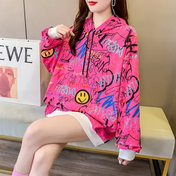 Jeseň ženy Hip hop s kapucňou mikiny list Graffiti veľké veľkosti 6XL 10XL vysokej streetwear hoodies nadrozmerná voľné pohode hoody tenké