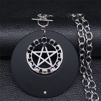 2021 Gotický Mesiac Pentagram Nehrdzavejúcej Ocele Choker Náhrdelník Ženy Čierna Strieborná Farba Náhrdelník Šperky collier gothique N20Z1S02