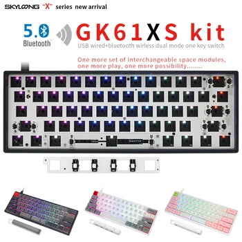 Gk61xs gk61 duálny režim bluetooth 5.0 60% mechanické klávesnice rgb led spínač, horúce prohozením pätice typu c pcb prípade split medzerník