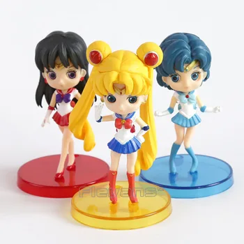 Q posket Sailor Moon Tsukino Usagi / Sailor Ortuť Mizuno Ami / Sailor Mars Hino Rei PVC Akčné Figúrky, Hračky 3ks/set