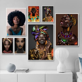 Africké Čierne Ženy Obrázok Plátno na Maľovanie Moderné Národné Štýl Wall Art Plagáty a Potlačou obrazov na Stenu pre Obývacia Izba Dekor