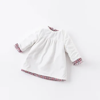 DBM15467 dave bella zimné baby girl móda luk kockované šaty s malým taška party šaty deti detská lolita 2 ks oblečenia