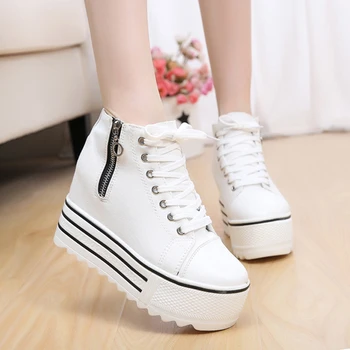 Biele plátno topánky 2020 nové kórejská verzia zvýšené 10 cm hrubé dno muffin bežné látkové topánky ženy