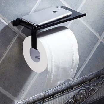 Čierny Toaletný Papier Držiak na Mobilný Telefón Polica Punch-free Hotel Kúpeľňa Papier, Uterák Wall Mount Paper Roll Stojan Multi-function