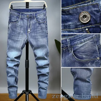 Jarné pánske veľké elastické jeans pánske svetlo modrá veľkosť voľné nadrozmerné nohavice pánske pružnosť 46 44 42 40