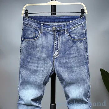 Jarné pánske veľké elastické jeans pánske svetlo modrá veľkosť voľné nadrozmerné nohavice pánske pružnosť 46 44 42 40