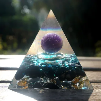 Ručné Ametyst Crystal Oblasti Orgonite Pyramídy 60 MM S Obsidian Orgone Reiki Energie Liečivý Kryštál Orgone